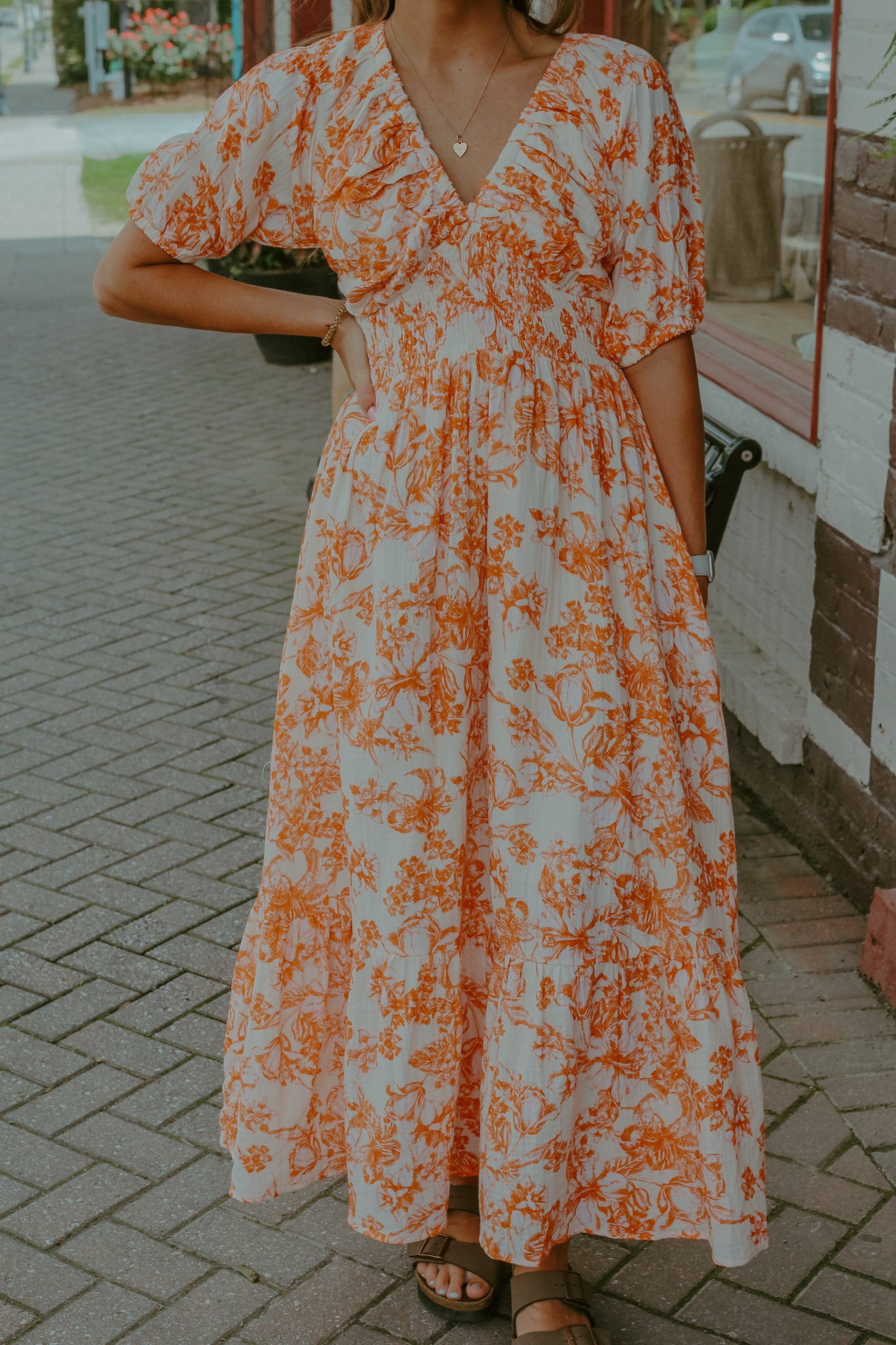 Cora Midi Dress - Blush/Orange