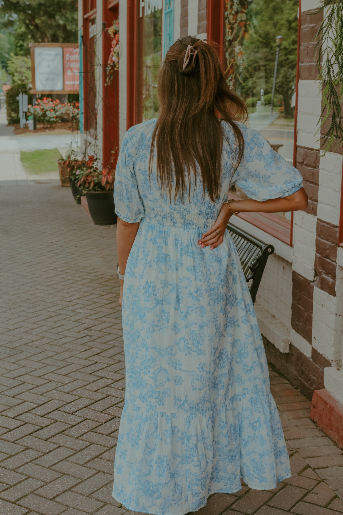 Cora Midi Dress - Ivory/Pale Blue