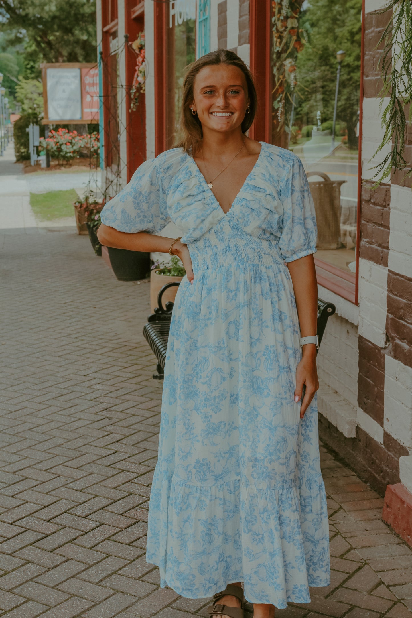 Cora Midi Dress - Ivory/Pale Blue