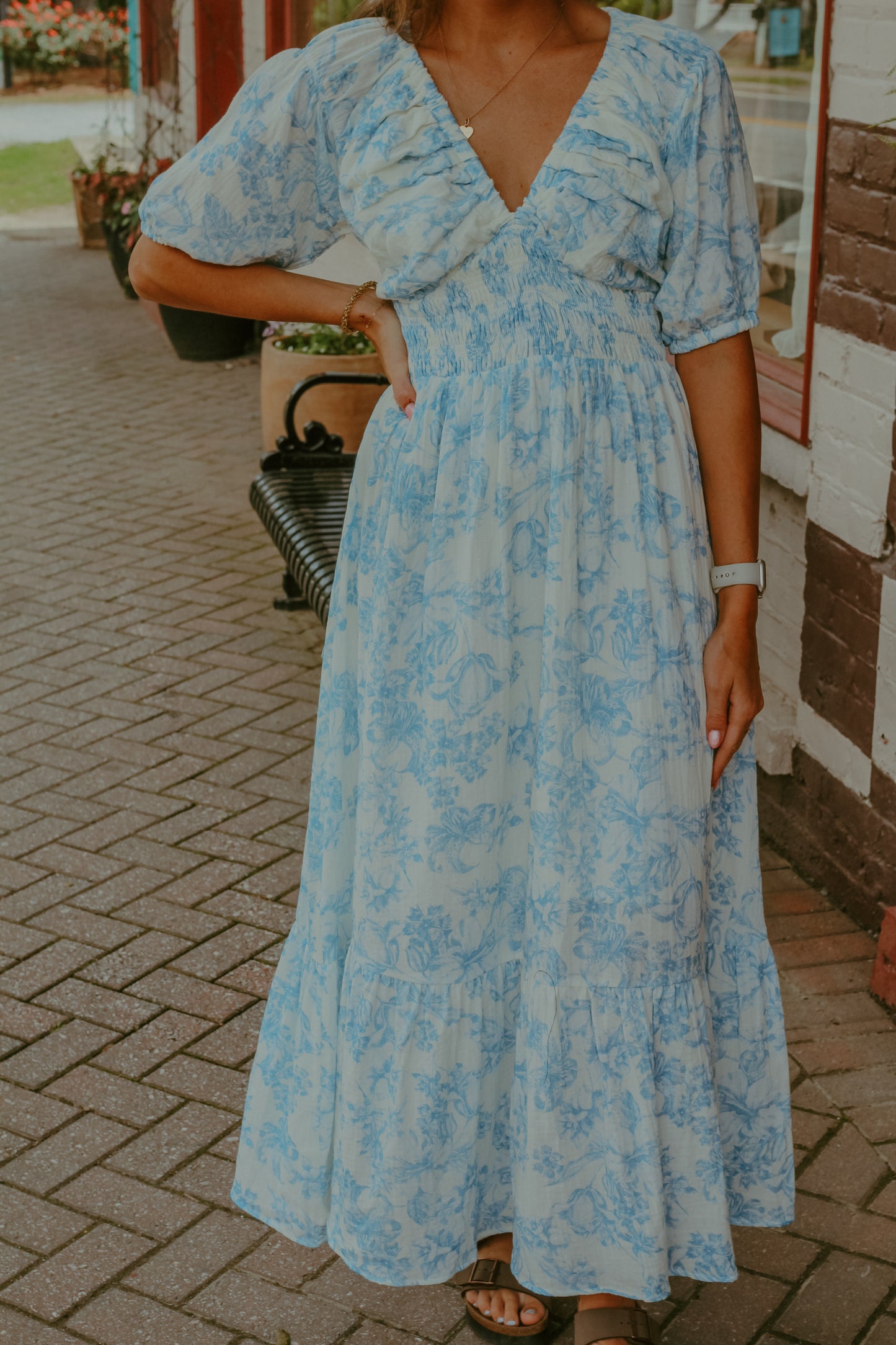 Cora Midi Dress - Ivory/Pale Blue