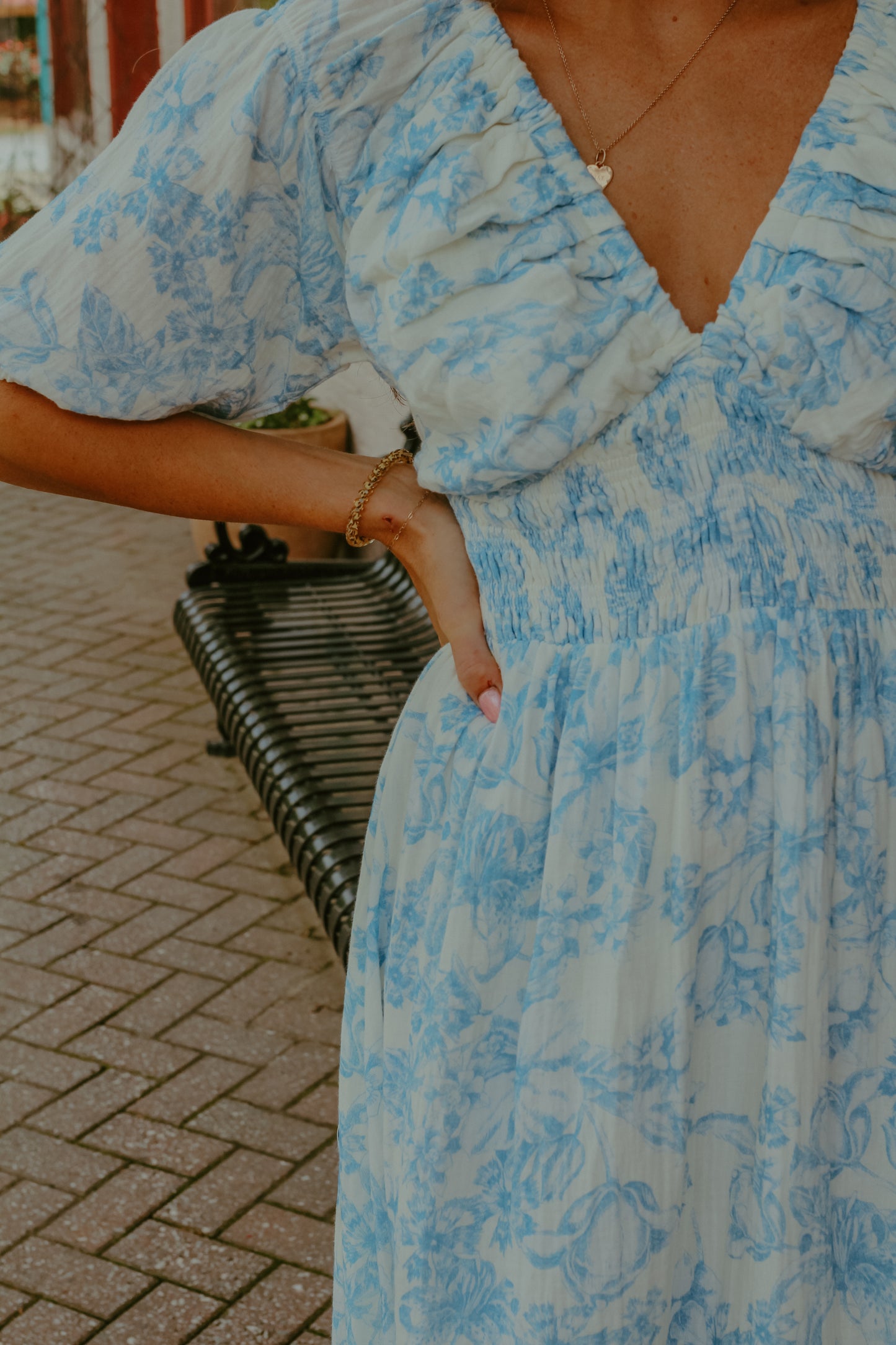 Cora Midi Dress - Ivory/Pale Blue