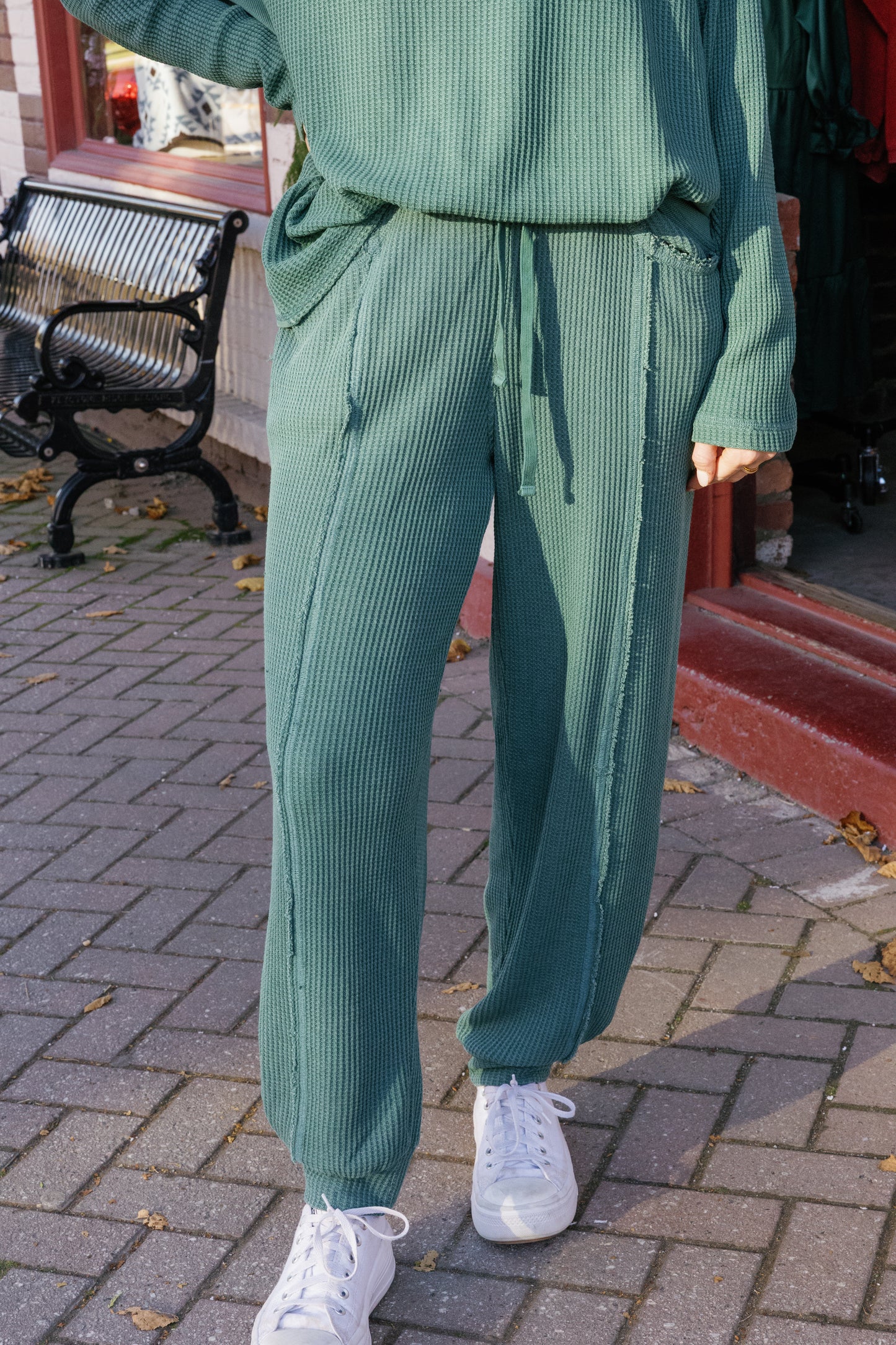 Mineral Washed Waffle Ribbed Joggers - Green