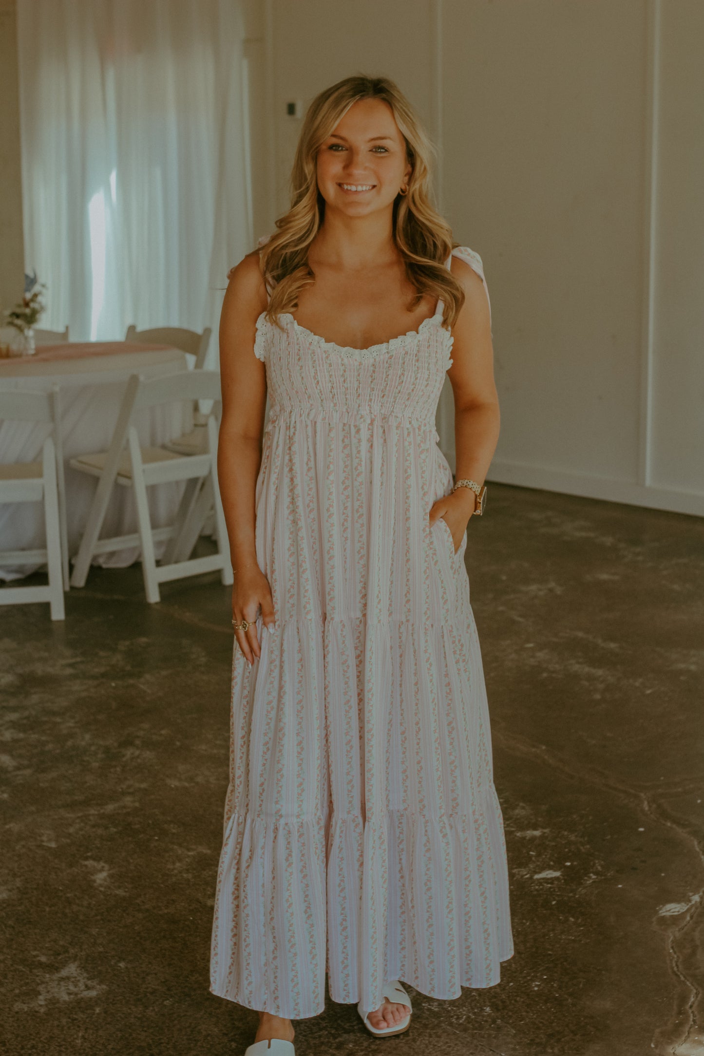 Charlotte Midi Dress - Ivory/Pink