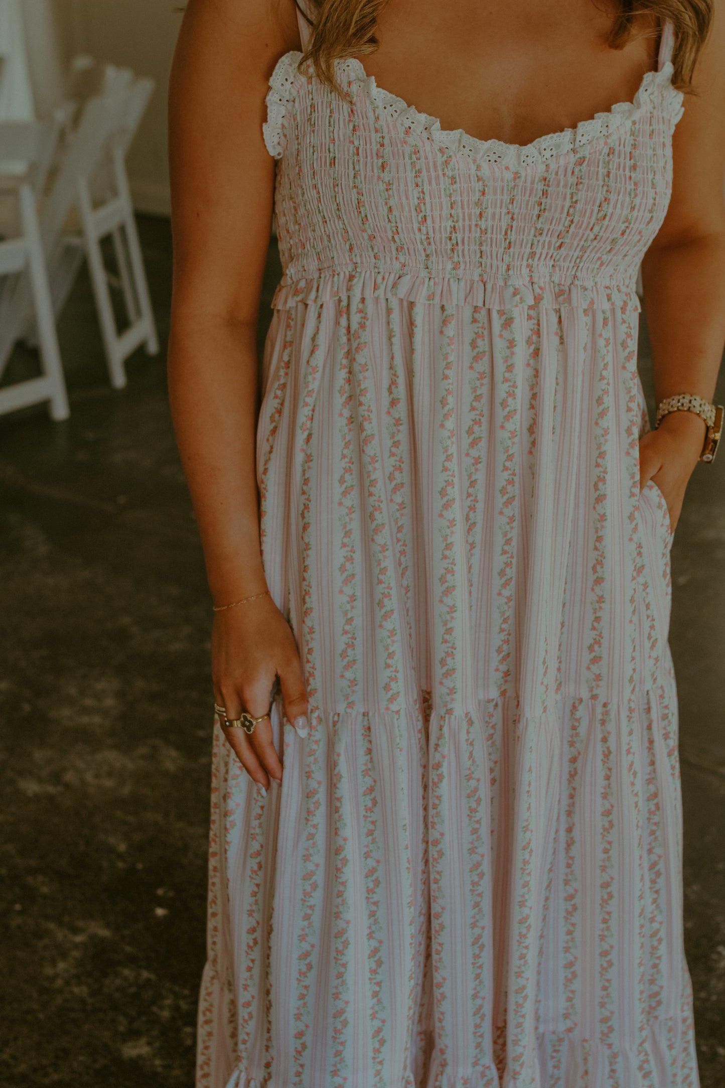 Charlotte Midi Dress - Ivory/Pink