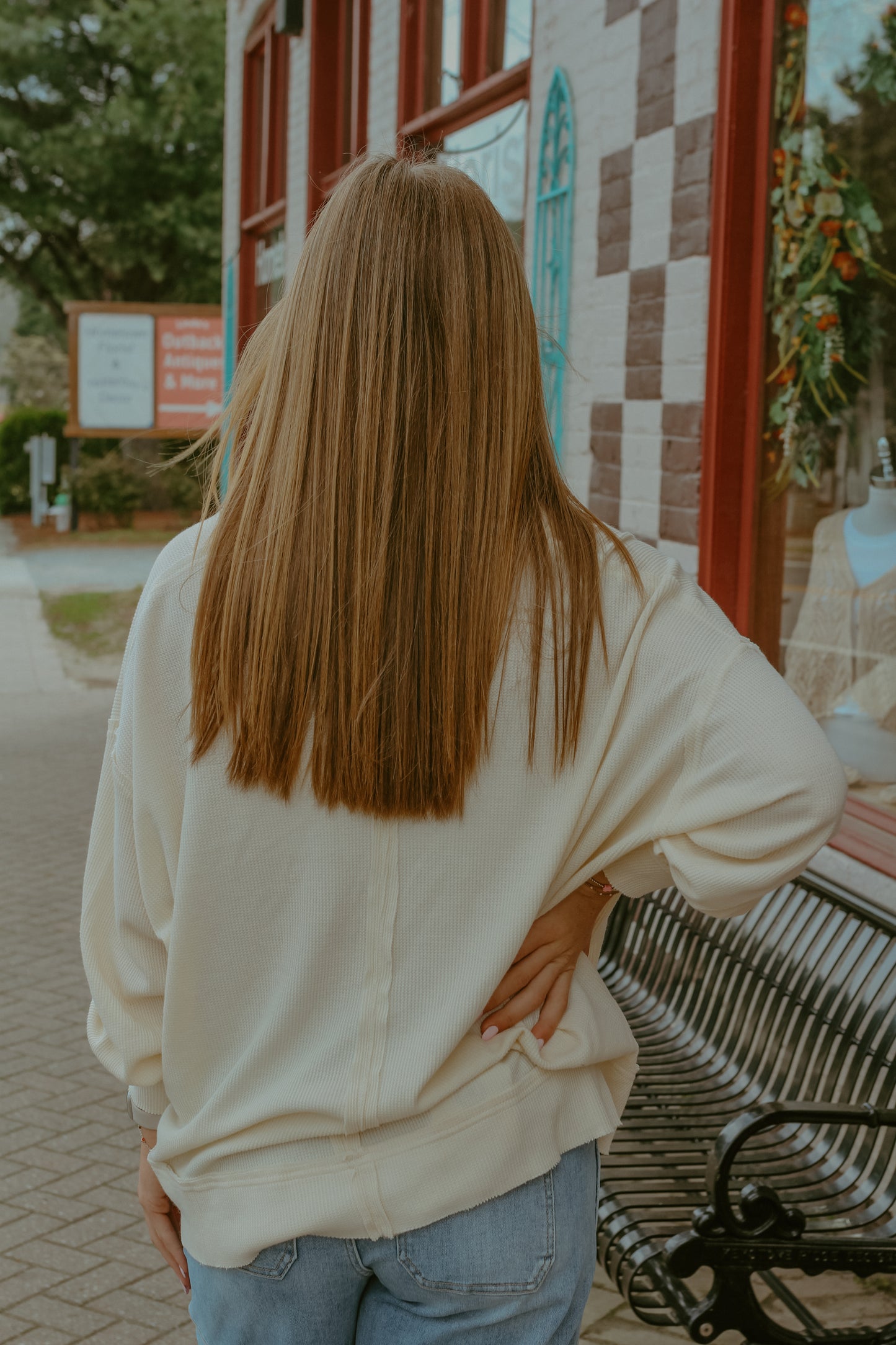 Cotton Blend Waffle Knit Oversized Top - White Sand