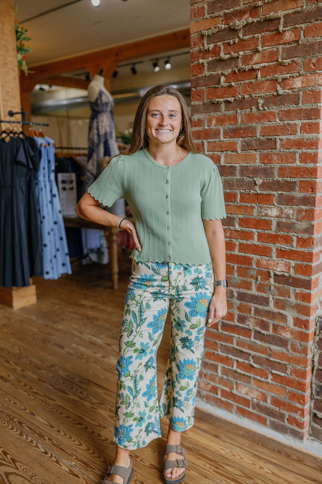 Floral Cropped Pants - Blue