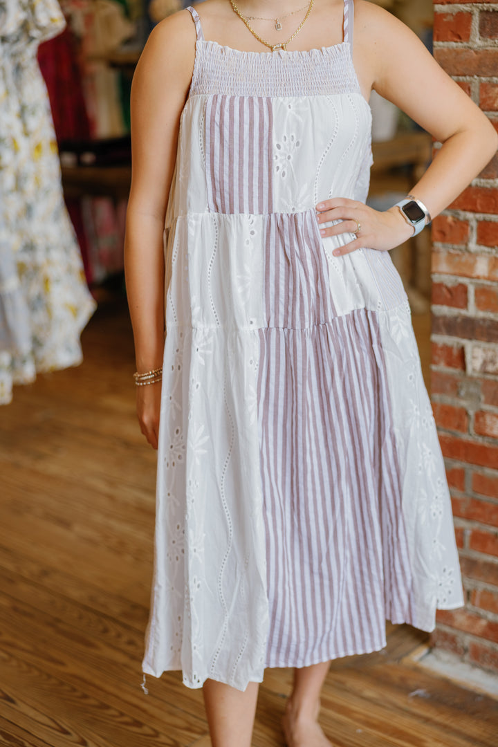 Brookie Midi Dress - White/Brown