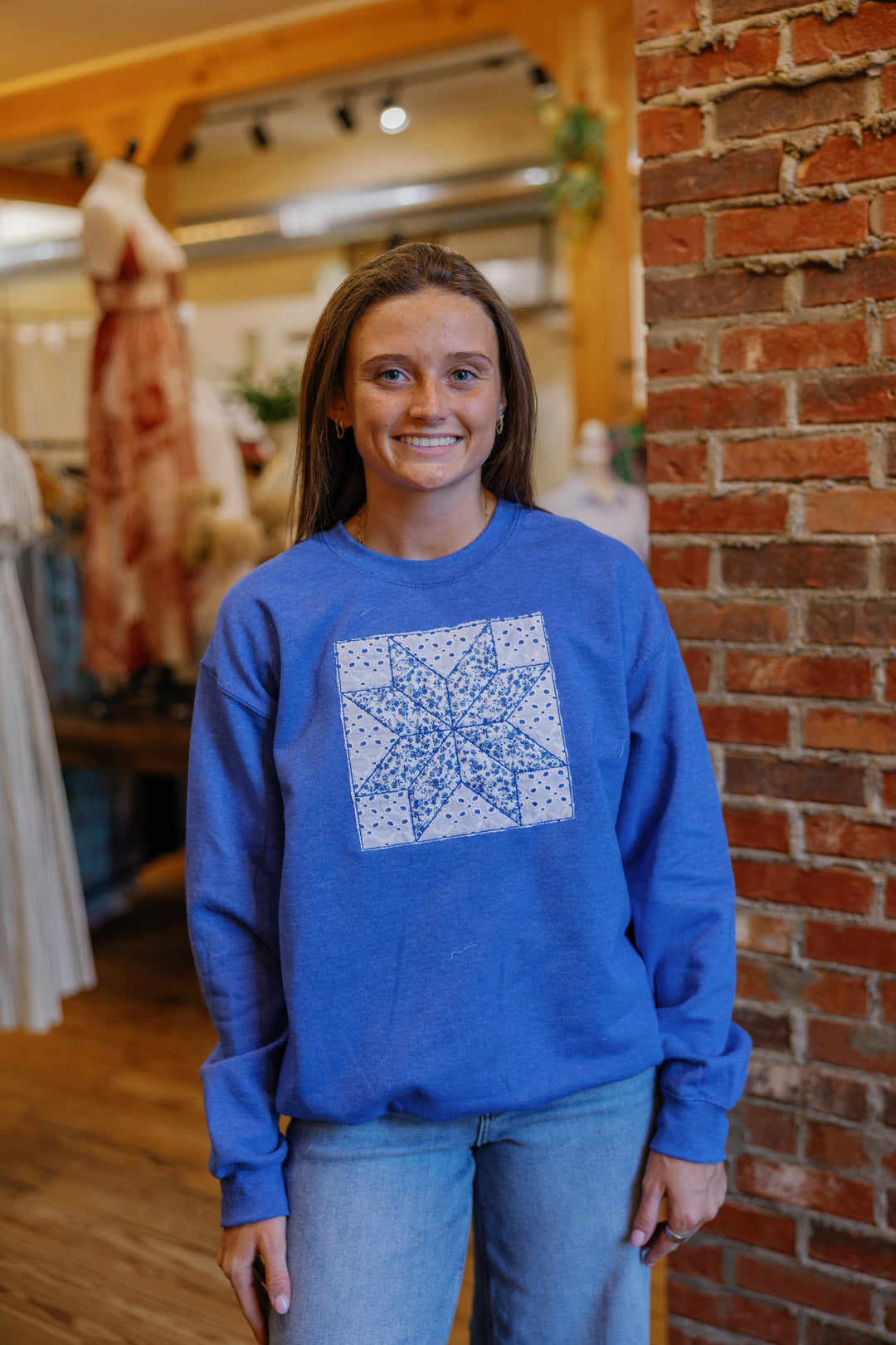 Royal Blue Quilted Patchwork Crewneck