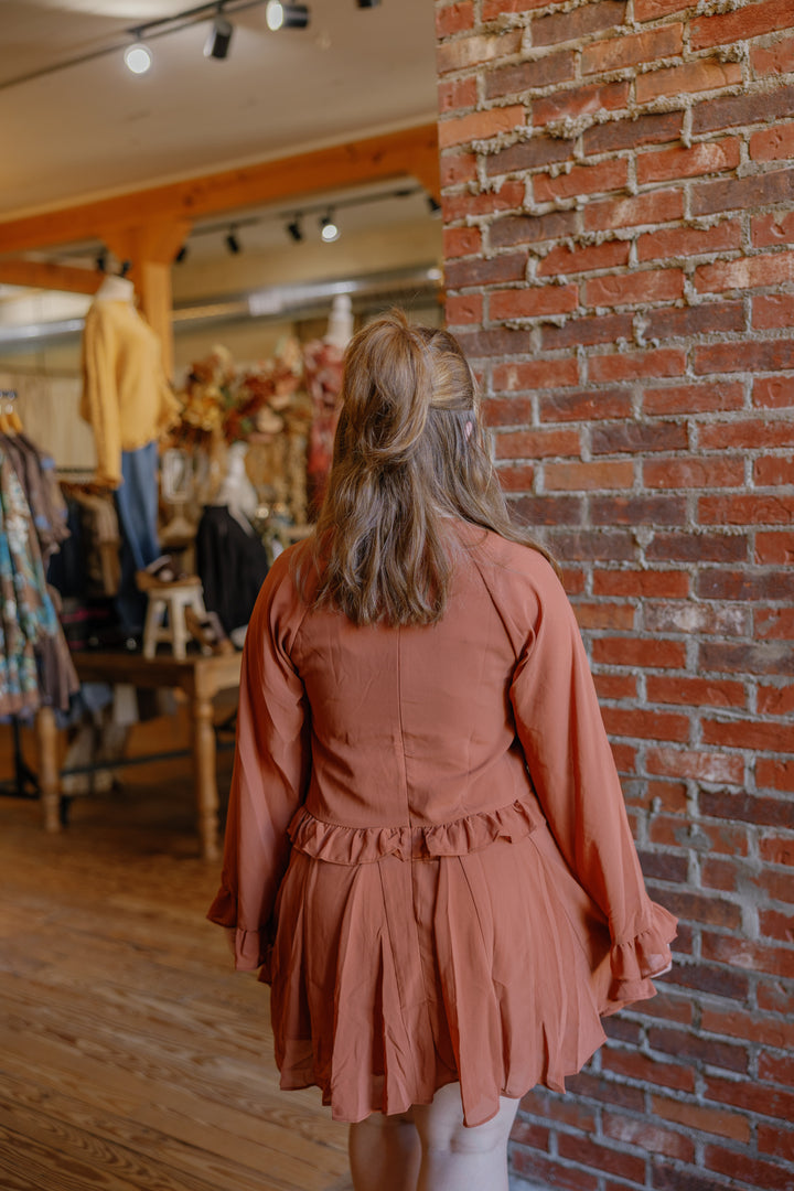 Rust Ruffle Tiered Mini Dress