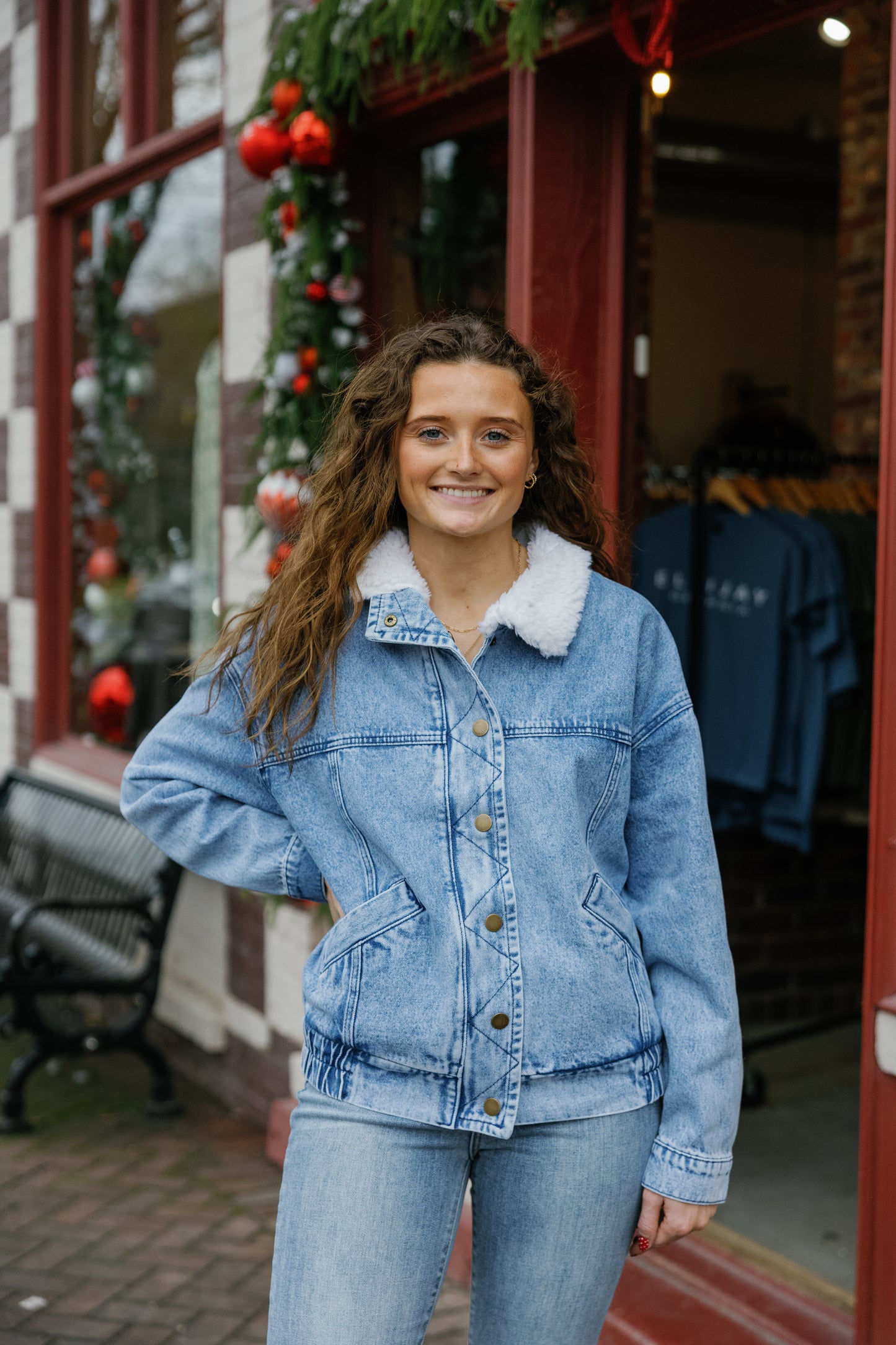 Sherpa Collar Oversized Denim Jacket - Medium Denim