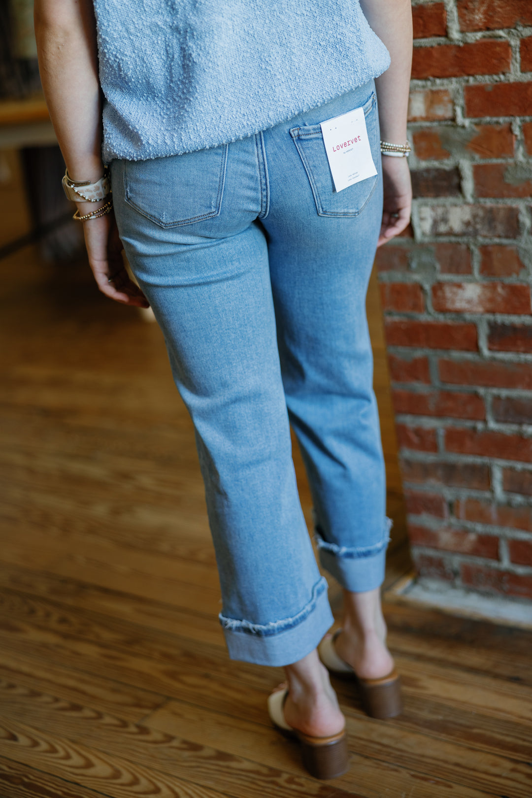Audrey Mid Rise Medium Light Cuffed Slim Wide Jeans