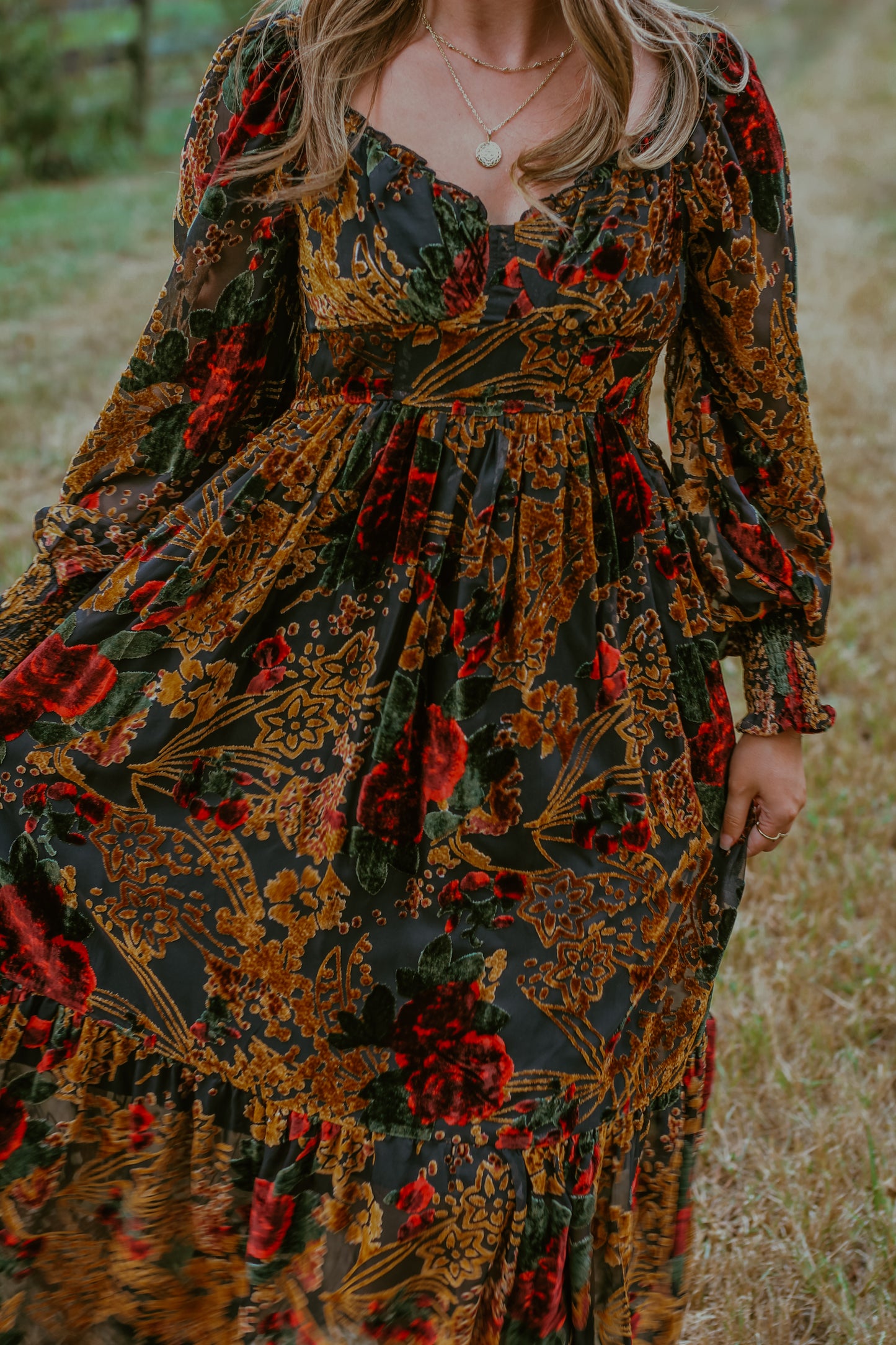 Mona Midi Dress - Rose Black Floral