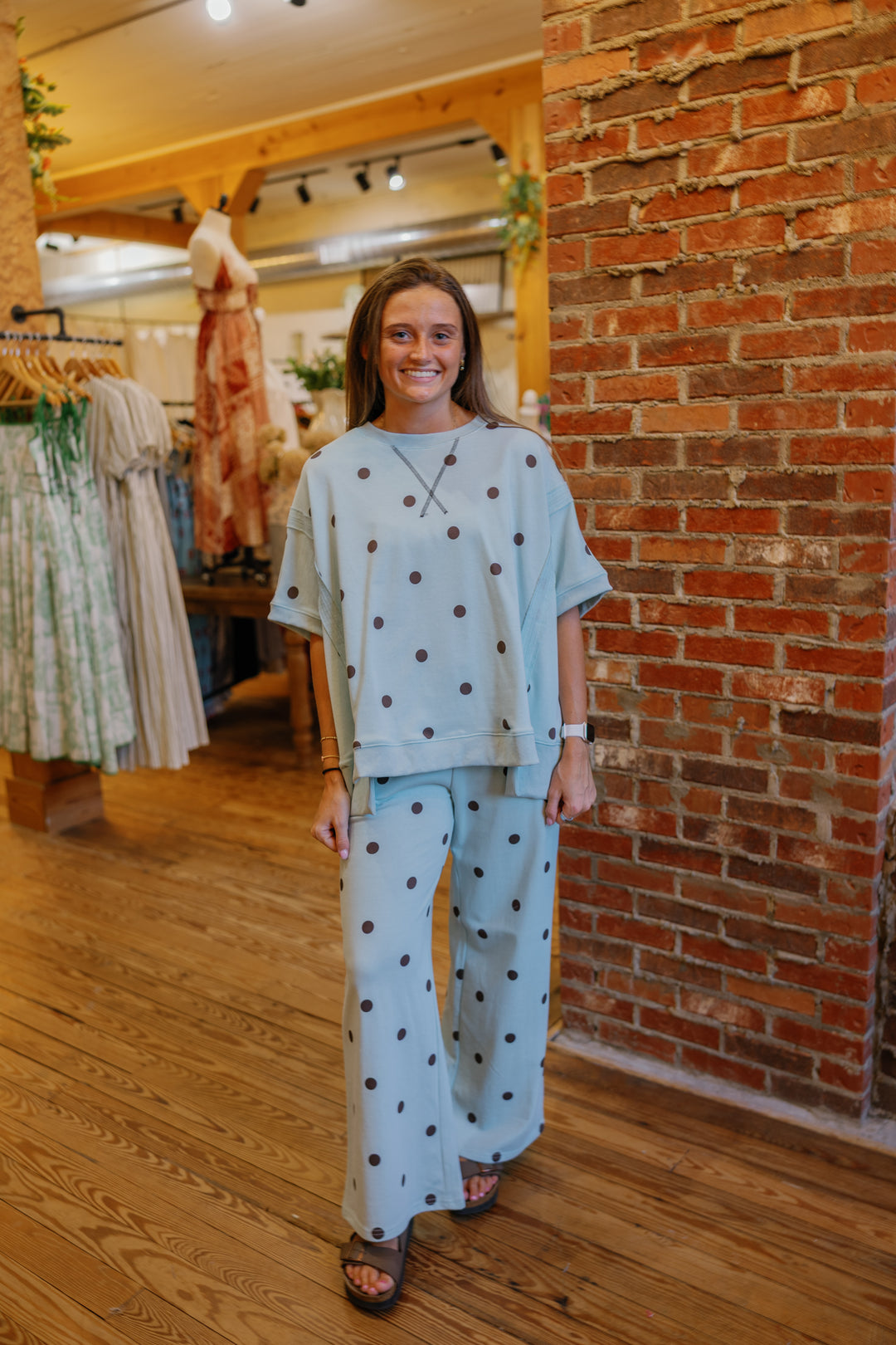 Perfect Polka Dot Set (Pants Only) - Mint/Brown