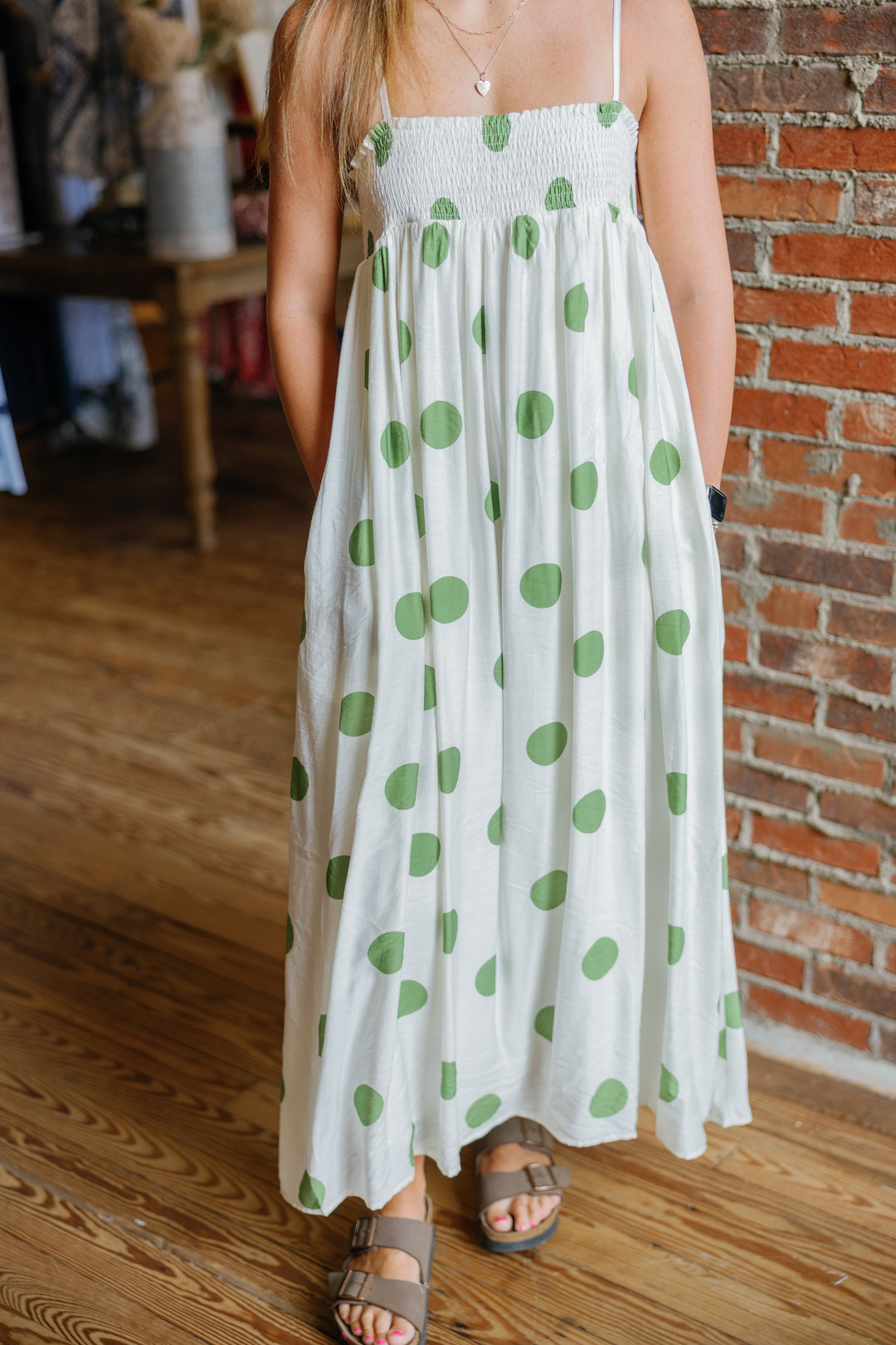 Green Polka Dot Midi Dress