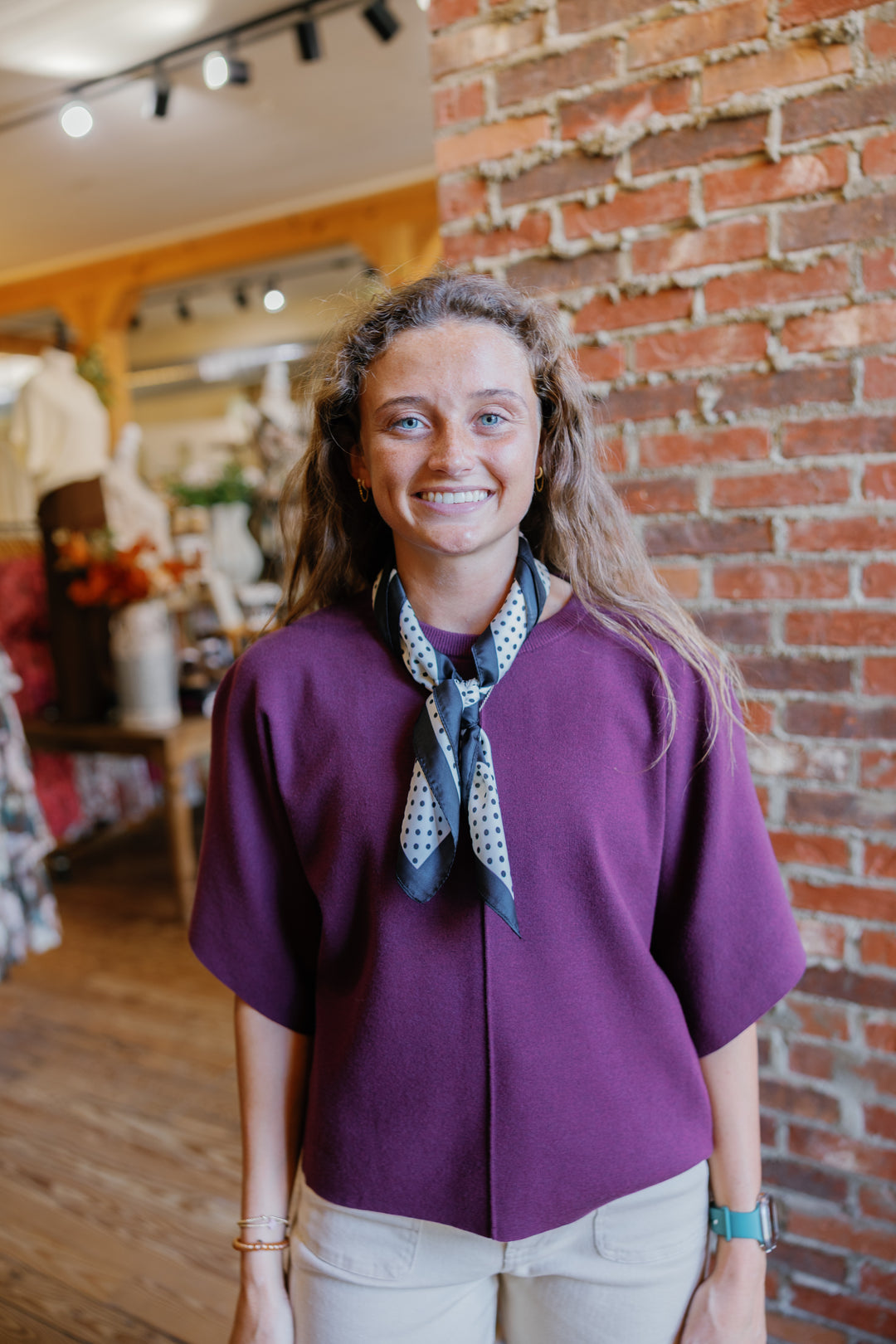 Alice Square Scarf - White Polka Dot