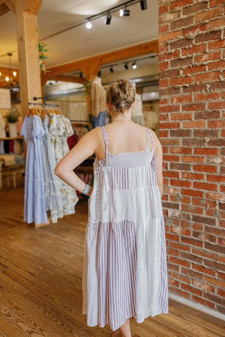 Brookie Midi Dress - White/Brown