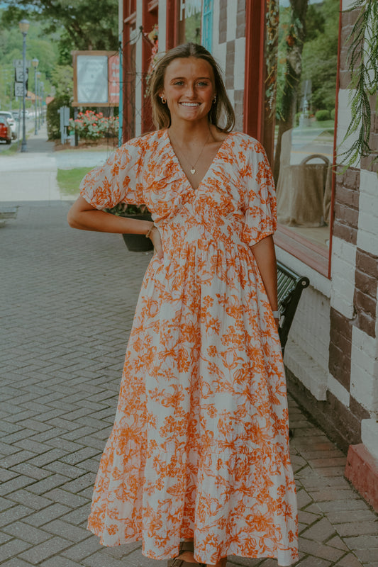 Cora Midi Dress - Blush/Orange