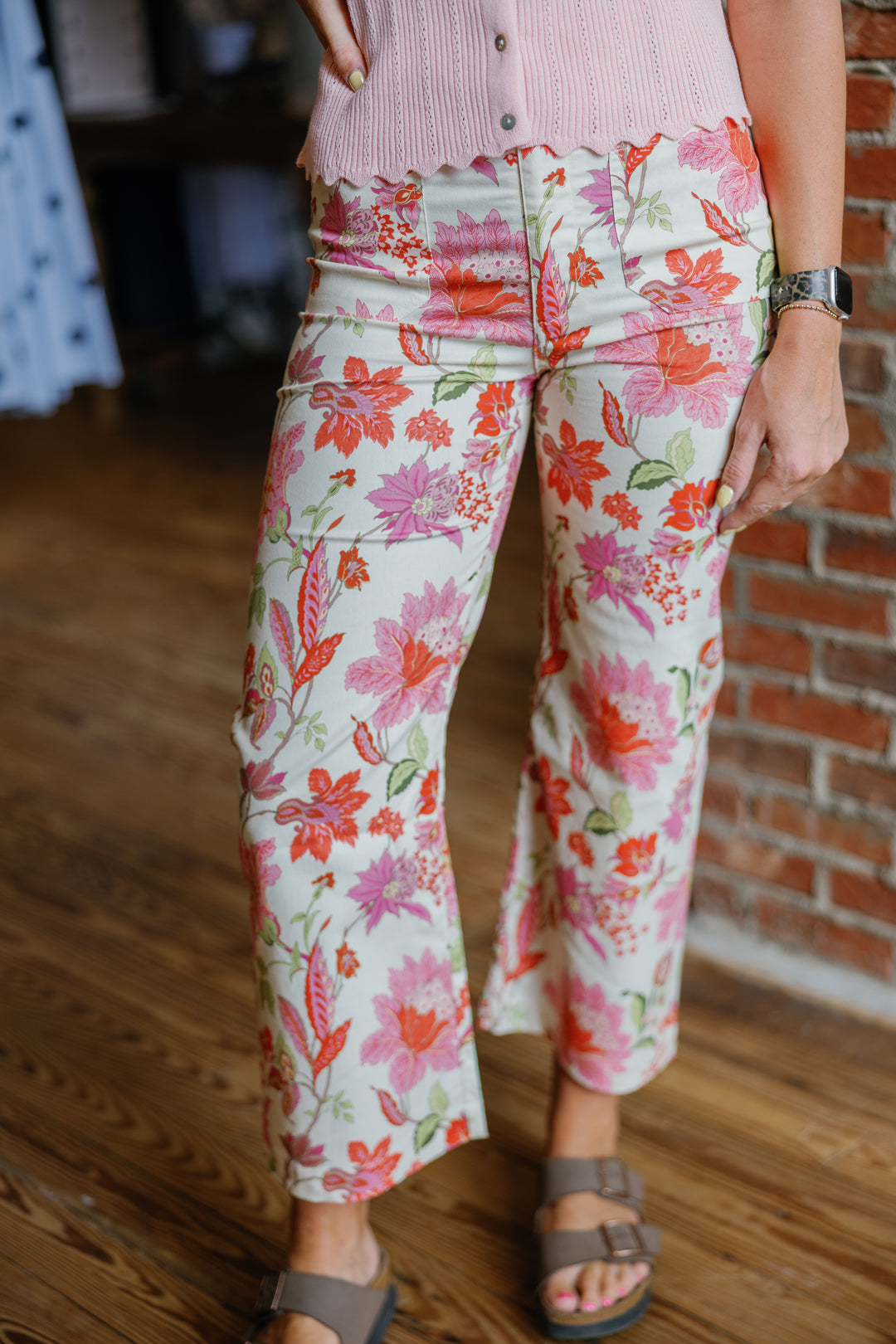 Floral Cropped Pants - Blush