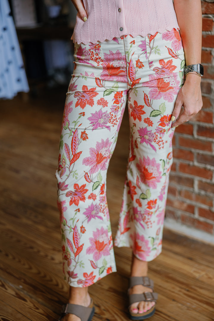 Floral Cropped Pants - Blush