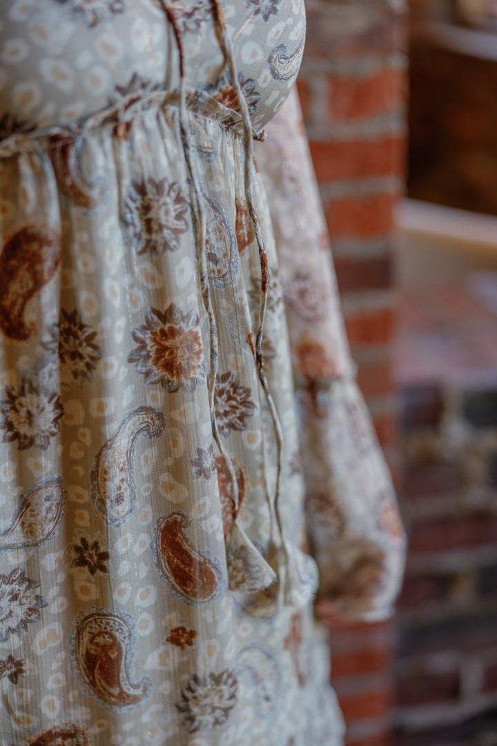 Beige Paisley Tiered Maxi Dress