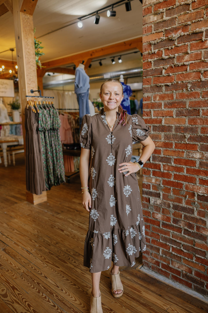 Noelle Midi Dress - Brown