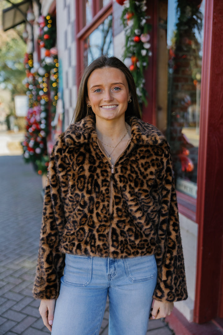 Cheetah Print Mink Faux Fur Coat