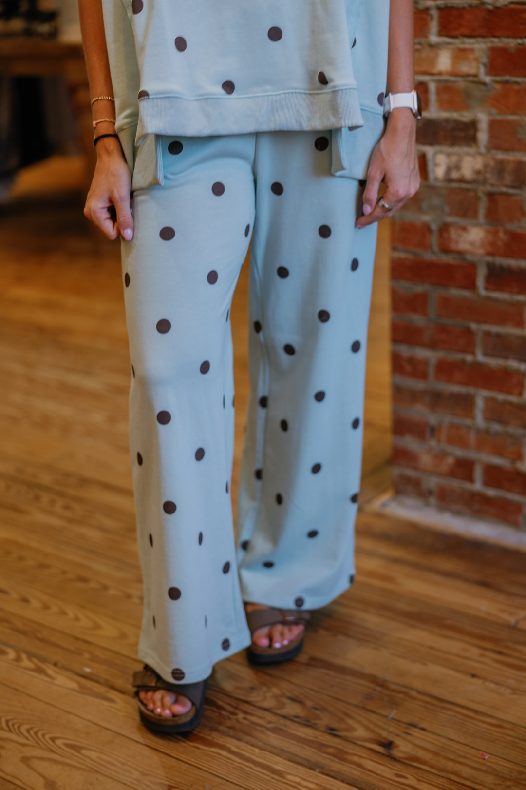 Perfect Polka Dot Set (Pants Only) - Mint/Brown