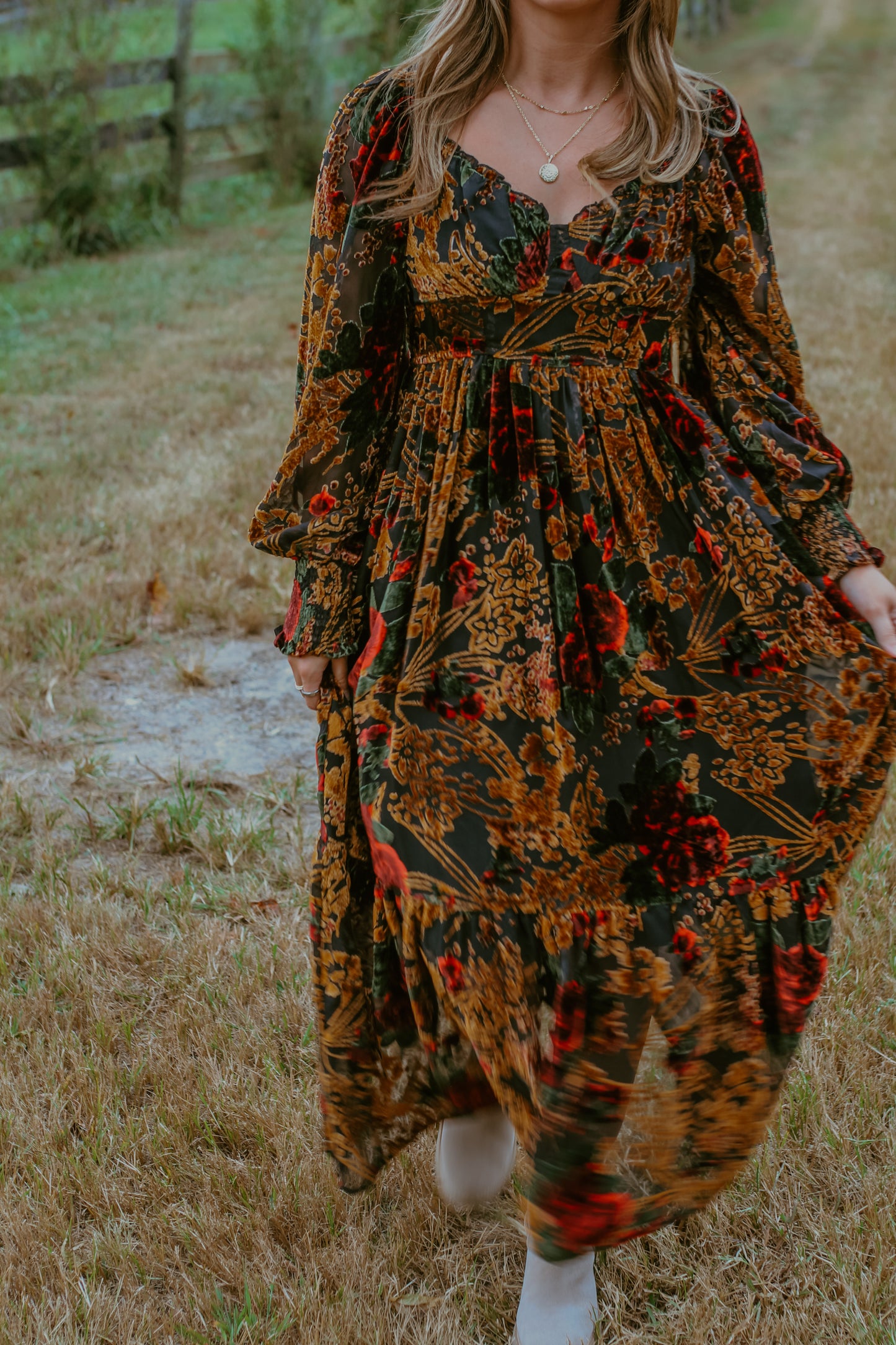 Mona Midi Dress - Rose Black Floral