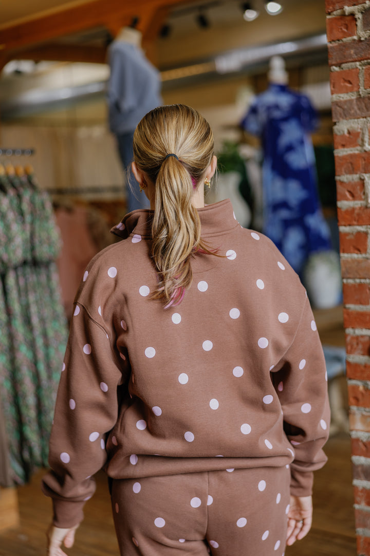 Polka Dot Quater Zip - Brown