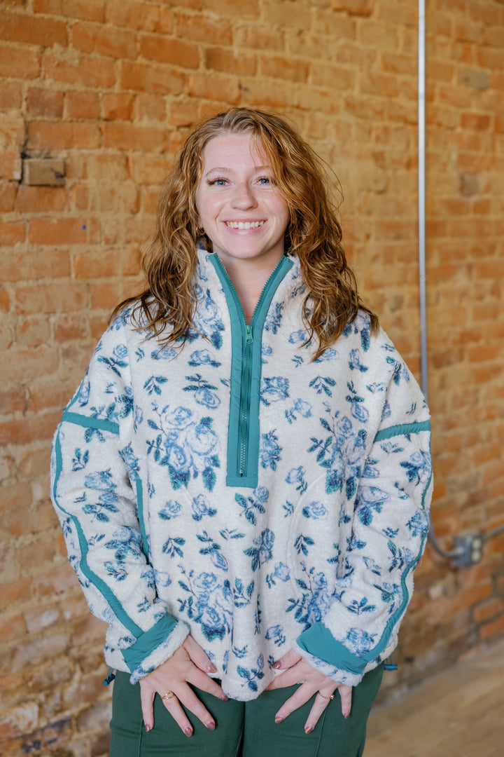 Floral Cozy Fleece Pullover - Ivory