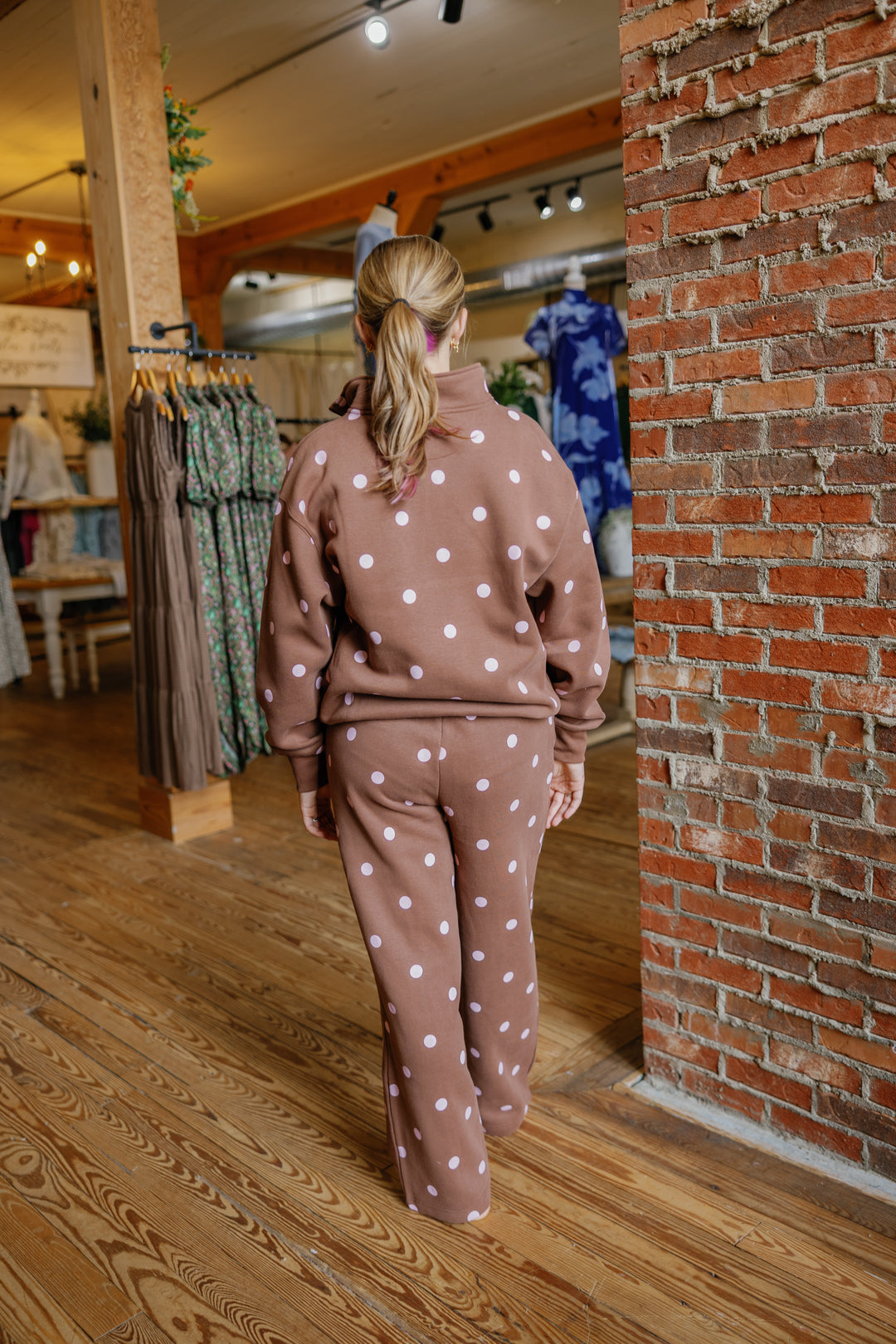 Polka Dot Quater Zip - Brown