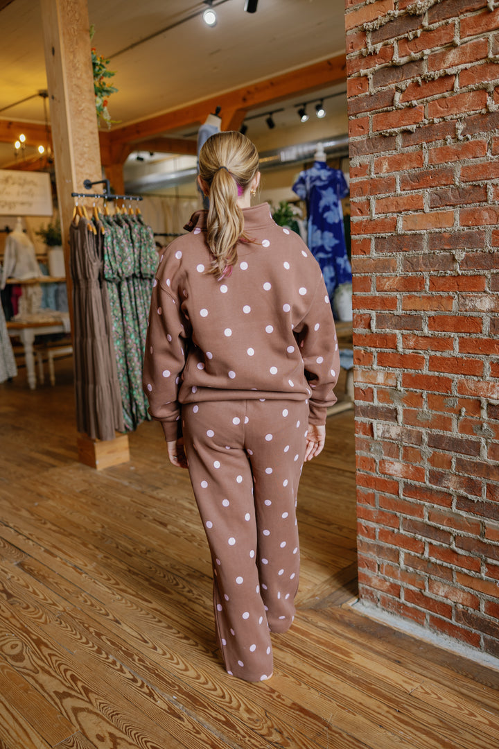 Polka Dot Quater Zip - Brown