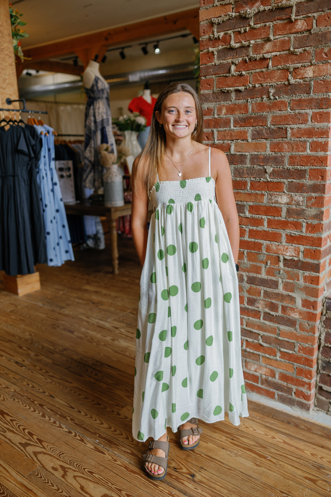 Green Polka Dot Midi Dress