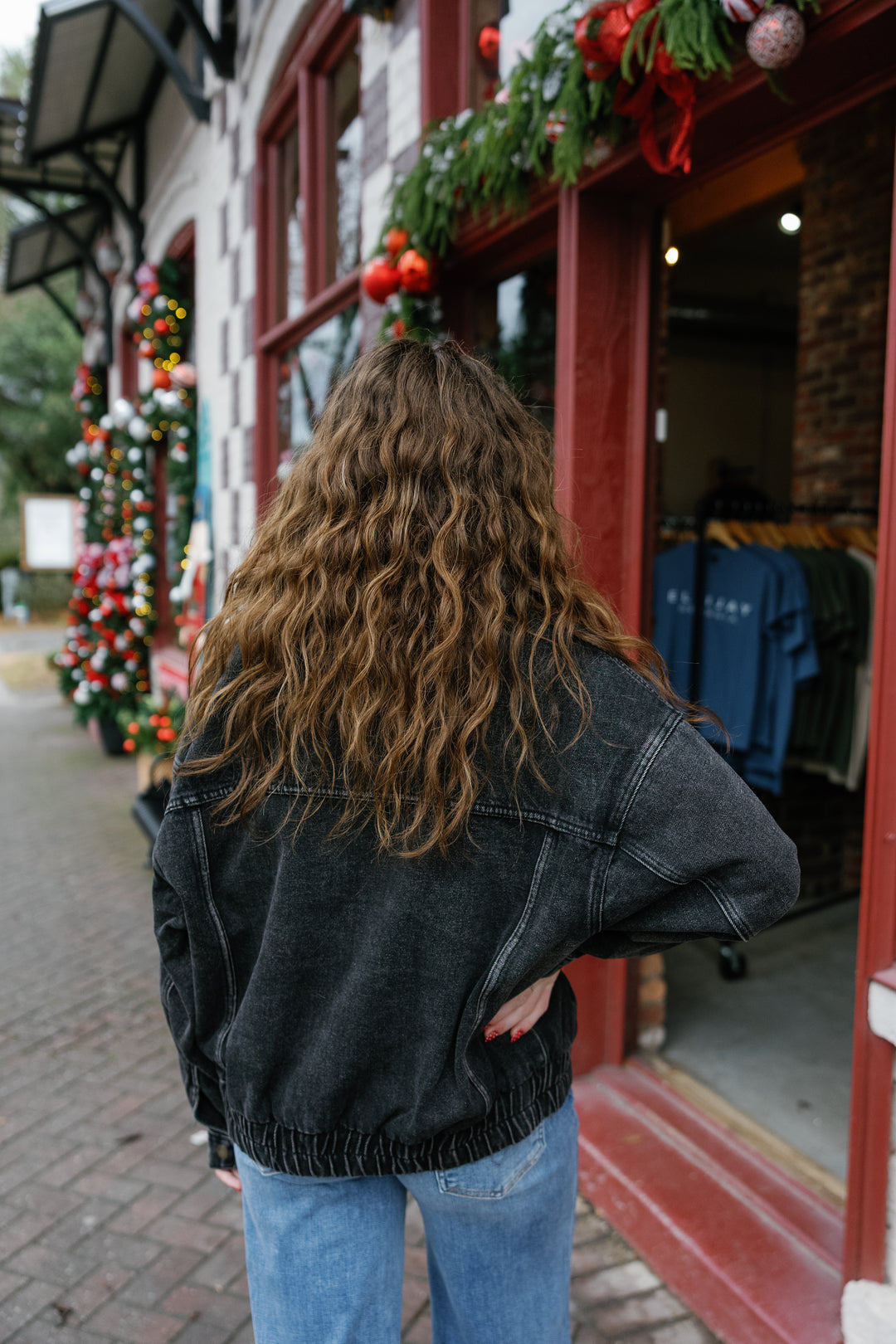 Sherpa Collar Oversized Denim Jacket - Black