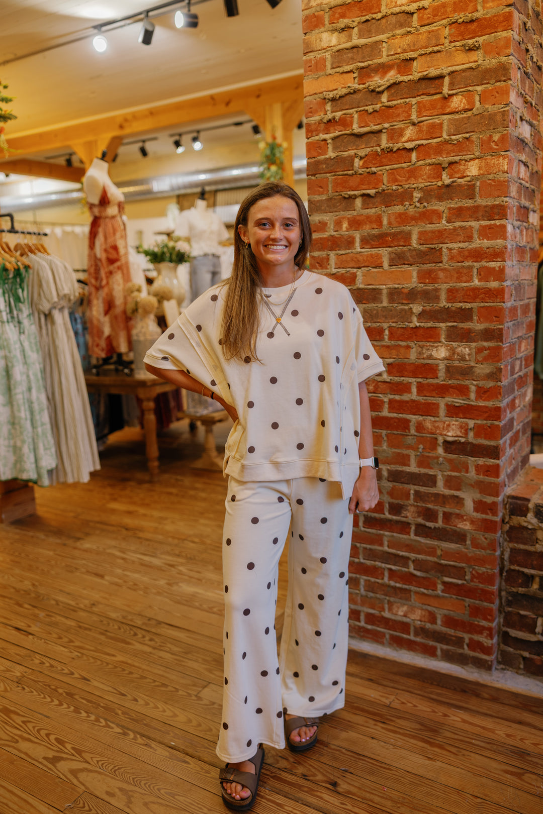 Perfect Polka Dot Set (Top Only) - Ivory/Brown