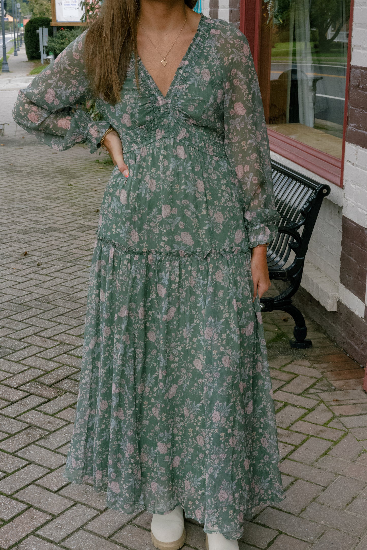Rebecca Midi Dress - Dried Eucalyptus
