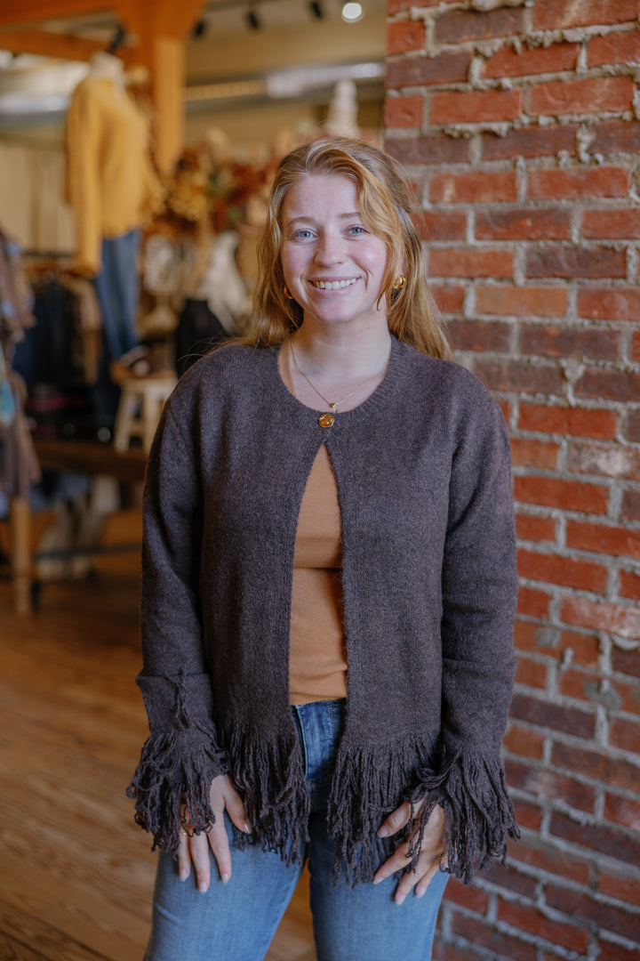 Fringe Knitted Open Cardigan