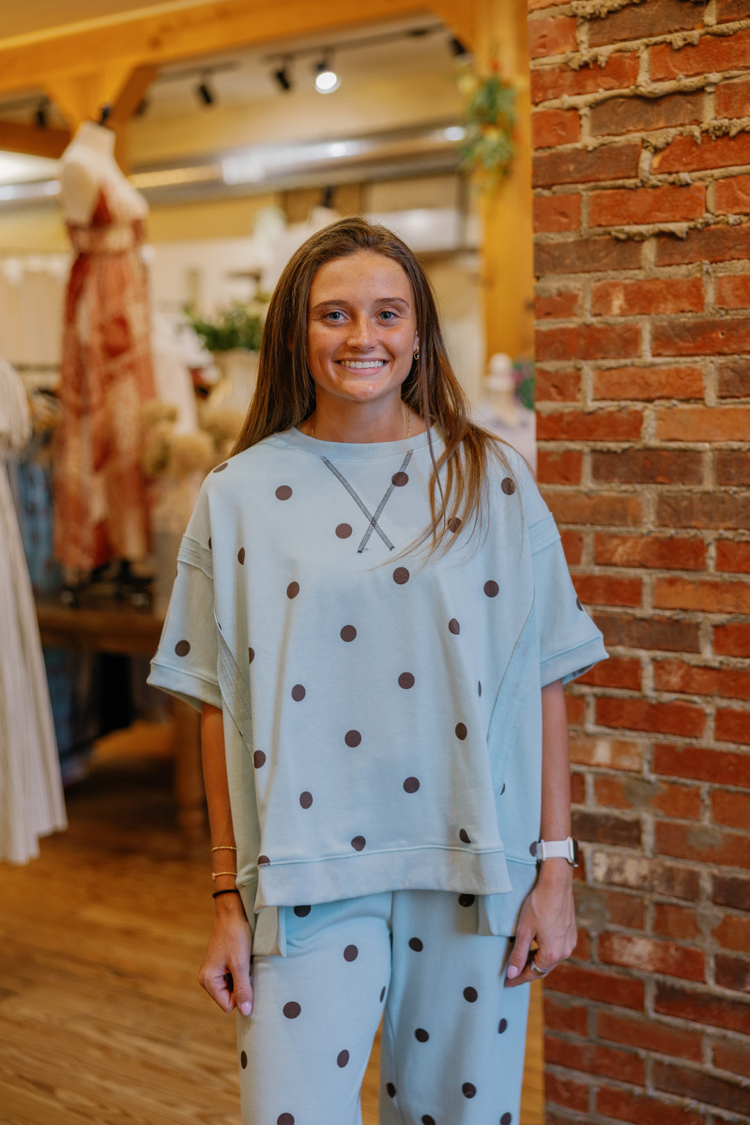 Perfect Polka Dot Set (Pants Only) - Mint/Brown