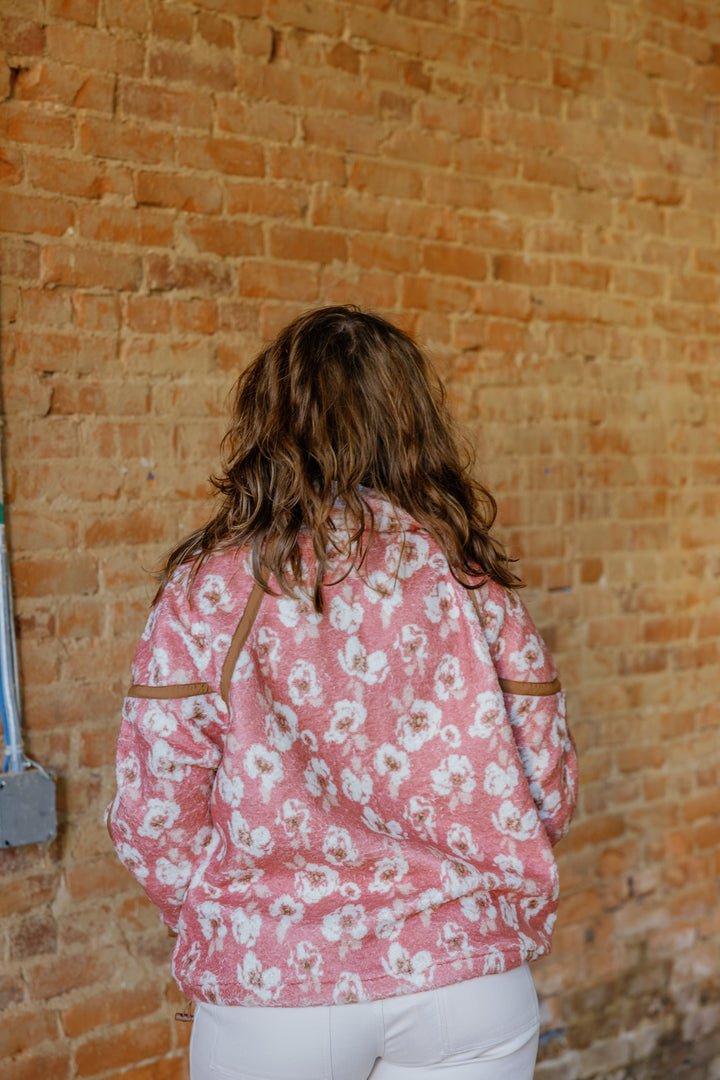 Floral Cozy Fleece Pullover - Rust