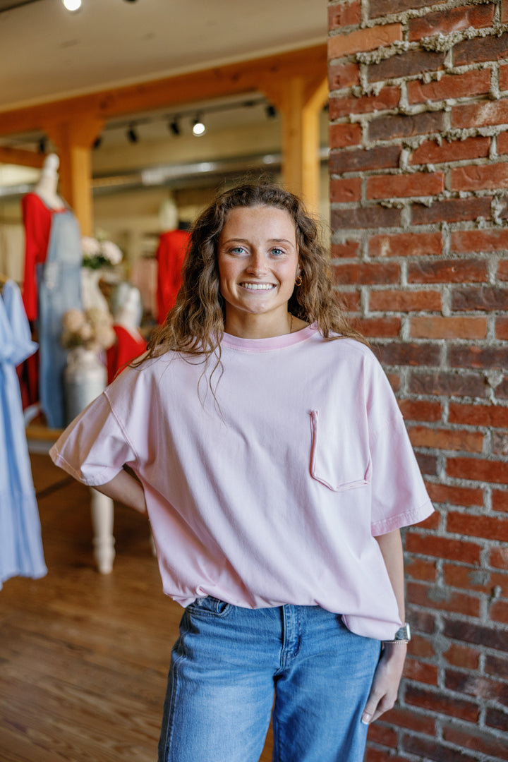 Millie Pocket Tee - Cotton Pink