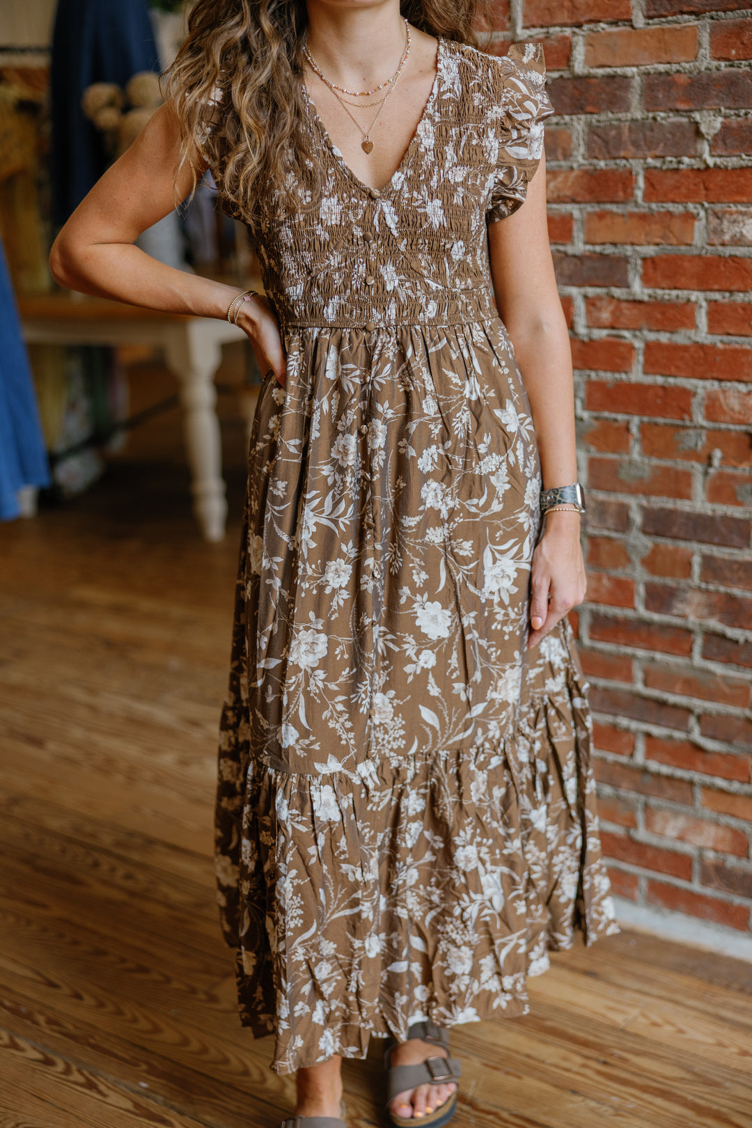 Holly Midi Dress - Brown