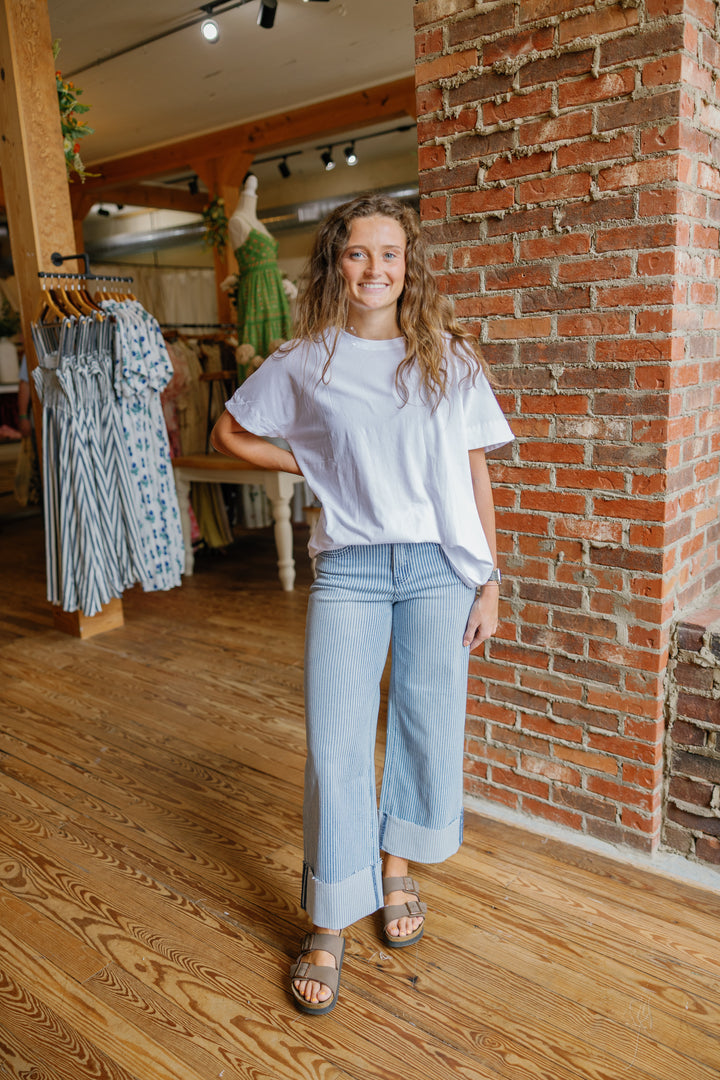 Striped High Rise Jeans
