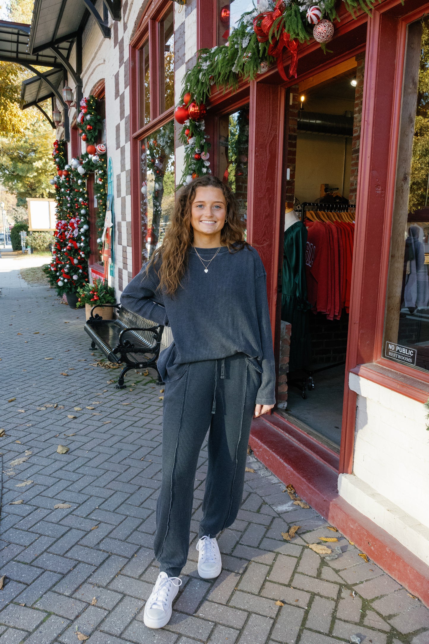 Mineral Washed Waffle Ribbed Joggers - Black