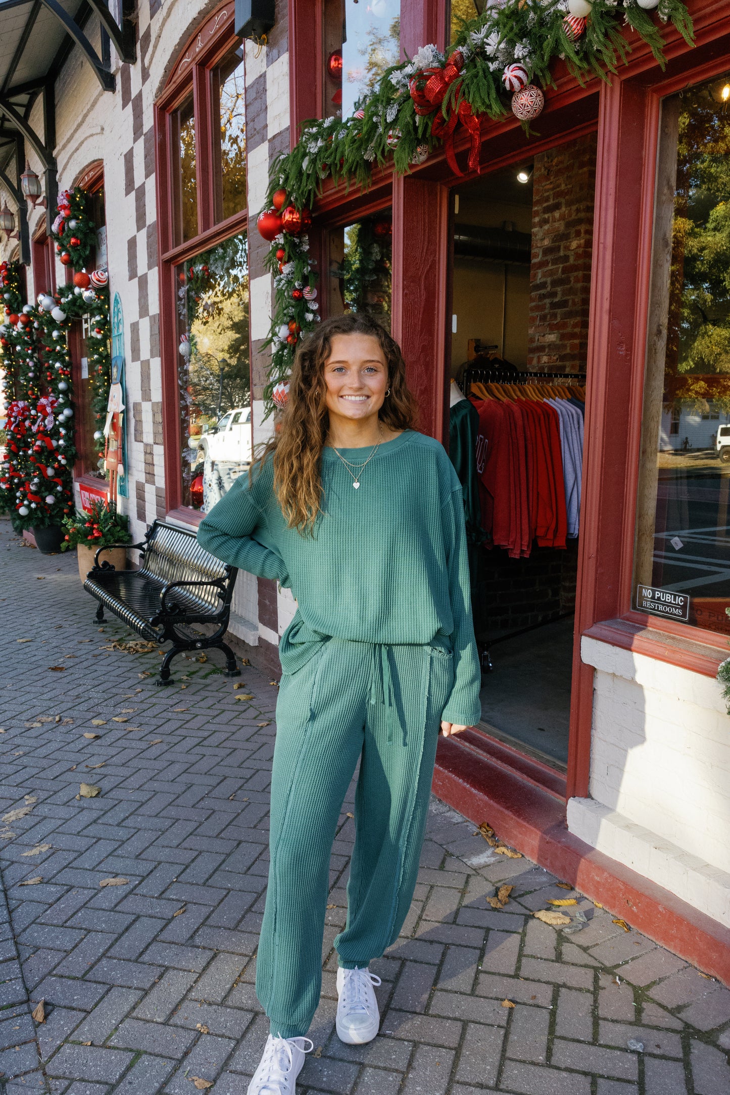 Mineral Washed Waffle Ribbed Joggers - Green