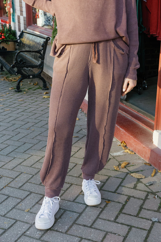 Mineral Washed Waffle Ribbed Joggers - Mauve