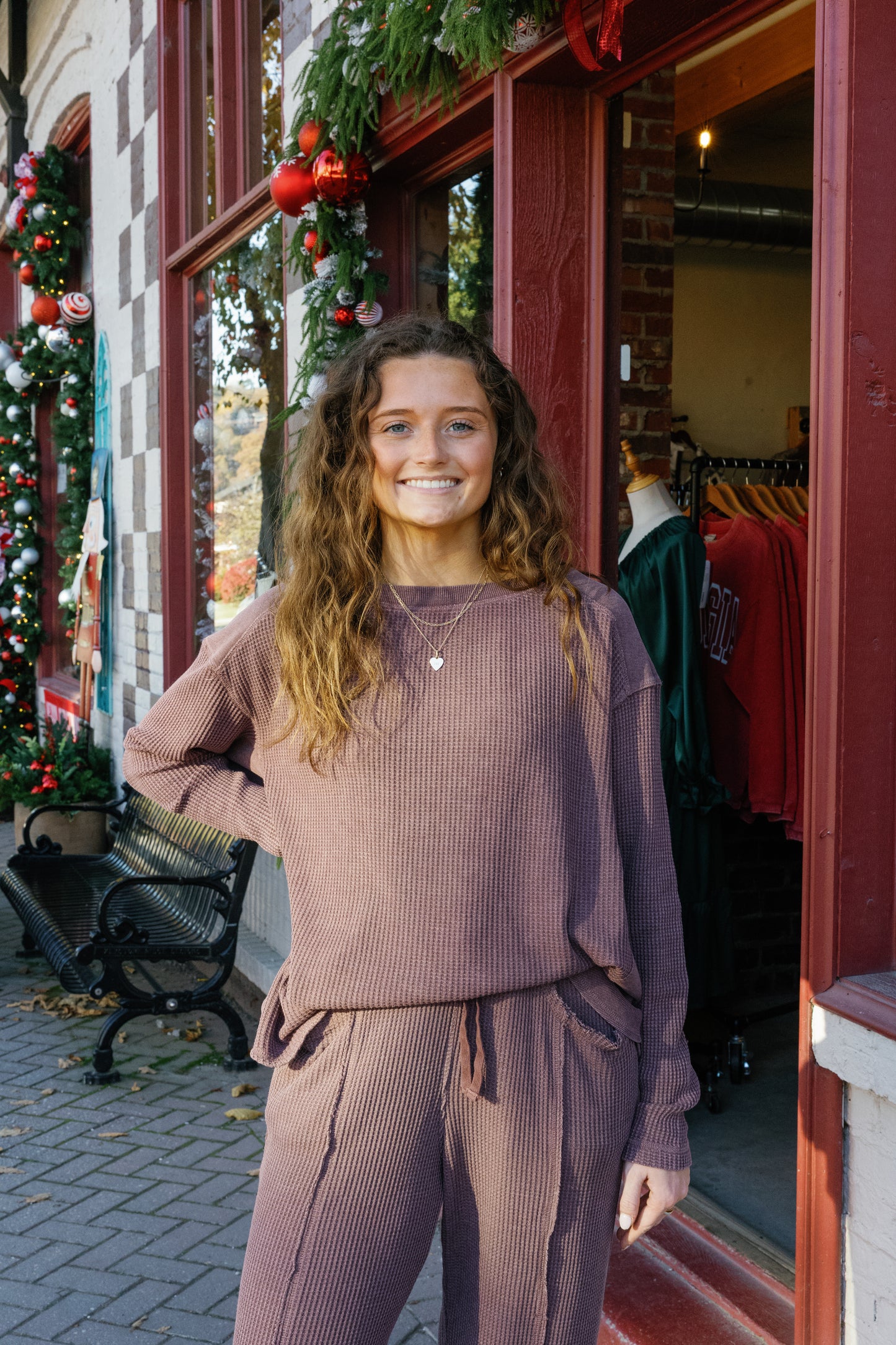 Mineral Washed Waffle Ribbed Pullover - Mauve