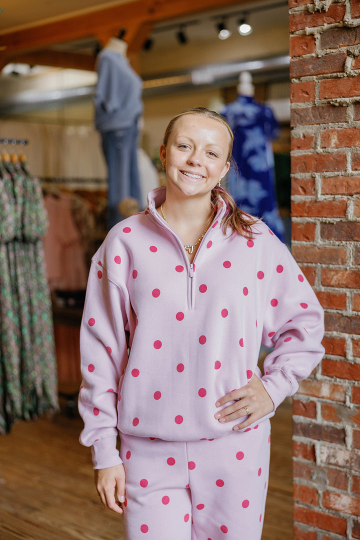 Polka Dot Quater Zip - Pink