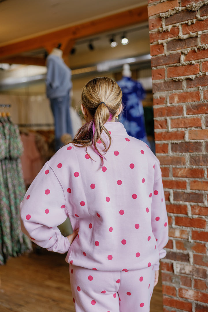 Polka Dot Quater Zip - Pink