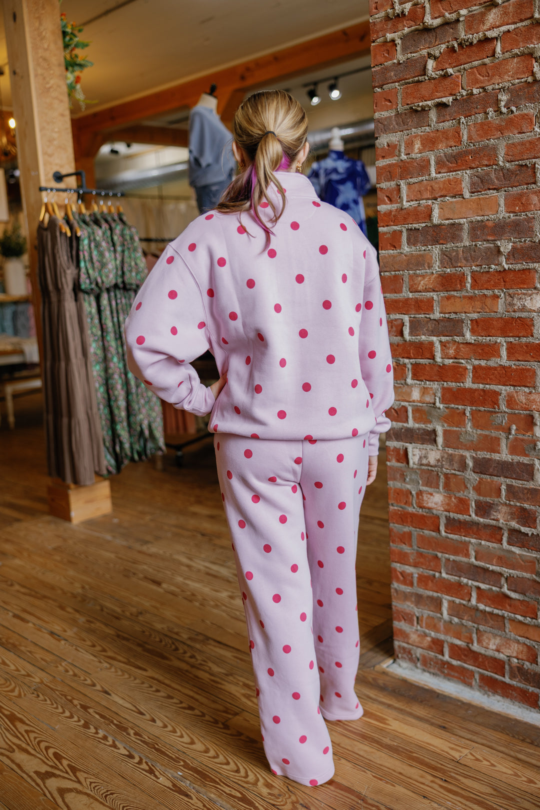 Polka Dot Quater Zip - Pink