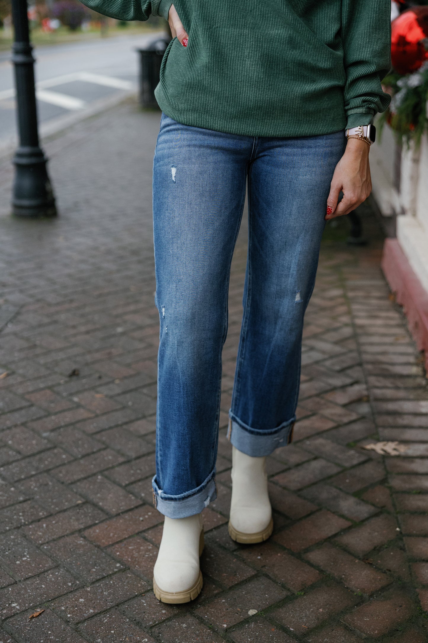 Dark Stone Cuffed Jeans